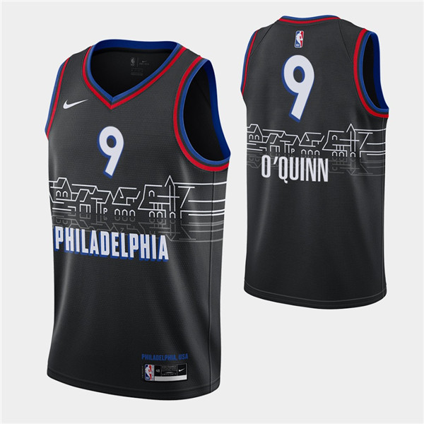 Men's Philadelphia 76ers #9 Kyle O'Quinn Black NBA City Swingman 2020-21 Stitched Jersey Men's Philadelphia 76ers #9 Kyle O'Quinn Black NBA City Swingman 2020-21 Stitched Jersey